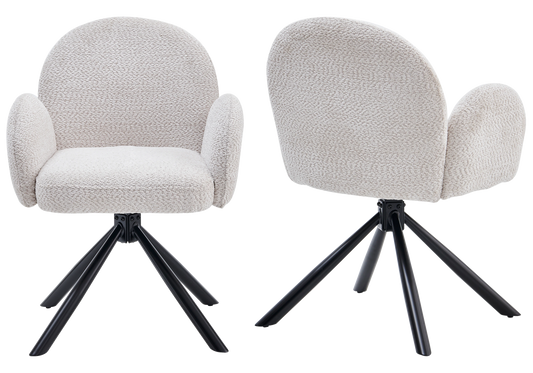 Chaise bouclette pivotante avec accoudoirs pied noir - LOREA