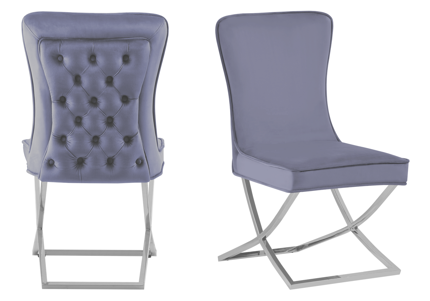 Chaise capitonnée pied croisé argent anthracite – Enzo x2