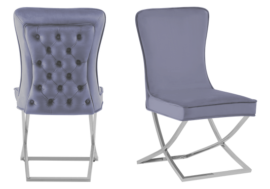 Chaise capitonnée pied croisé argent anthracite – Enzo x2