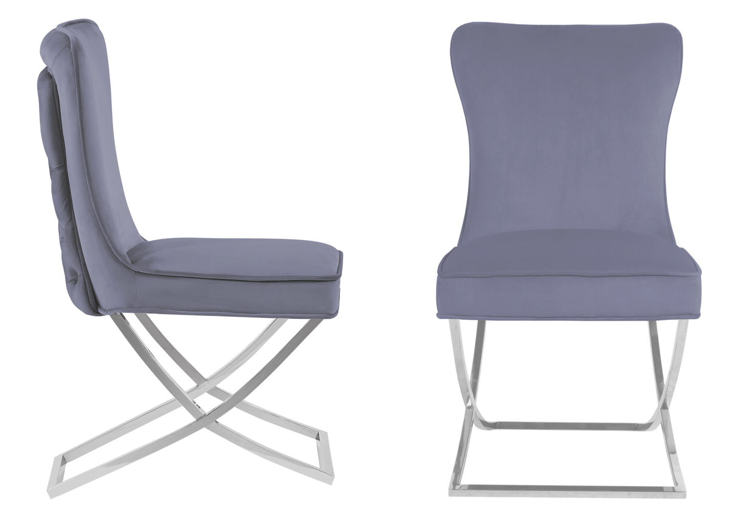 Chaise capitonnée pied croisé argent anthracite – Enzo x2