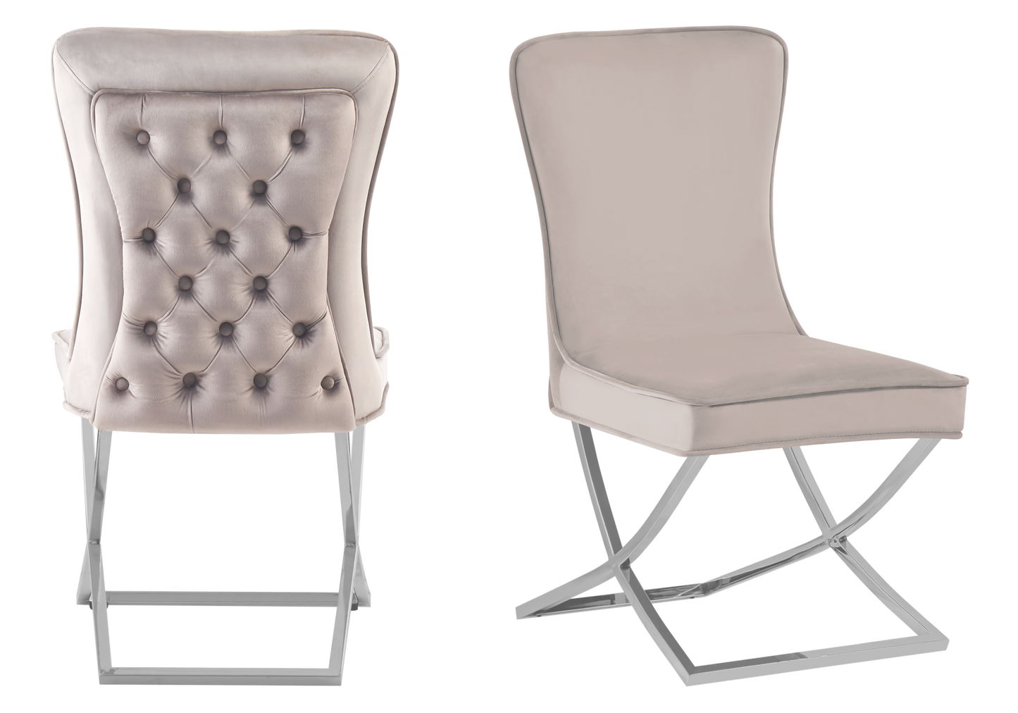 Chaise capitonnée pied croisé argent beige – Enzo x2