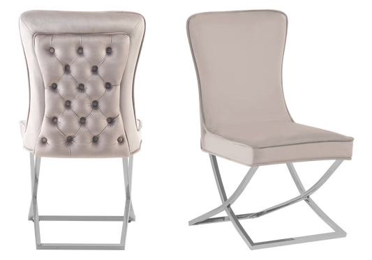 Chaise capitonnée pied croisé argent beige – Enzo x2