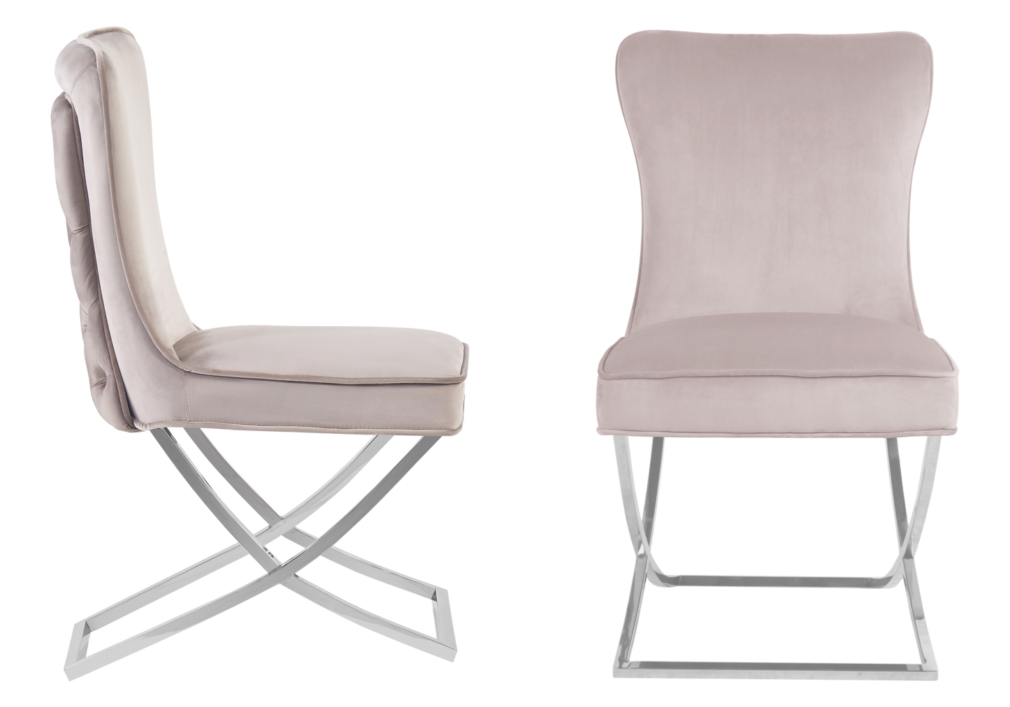 Chaise capitonnée pied croisé argent beige – Enzo x2