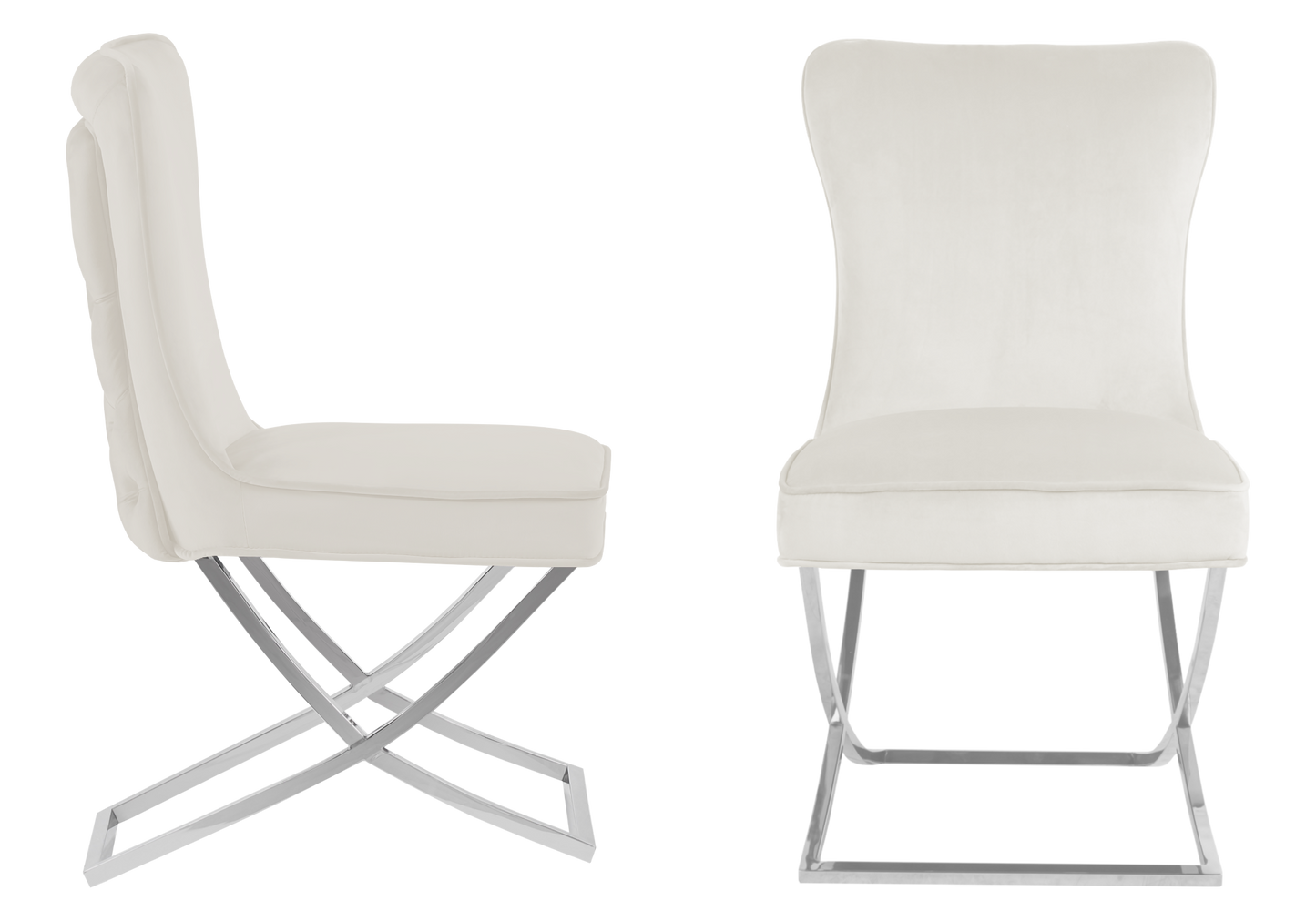 Chaise capitonnée pied croisé argent écrue – Enzo x2