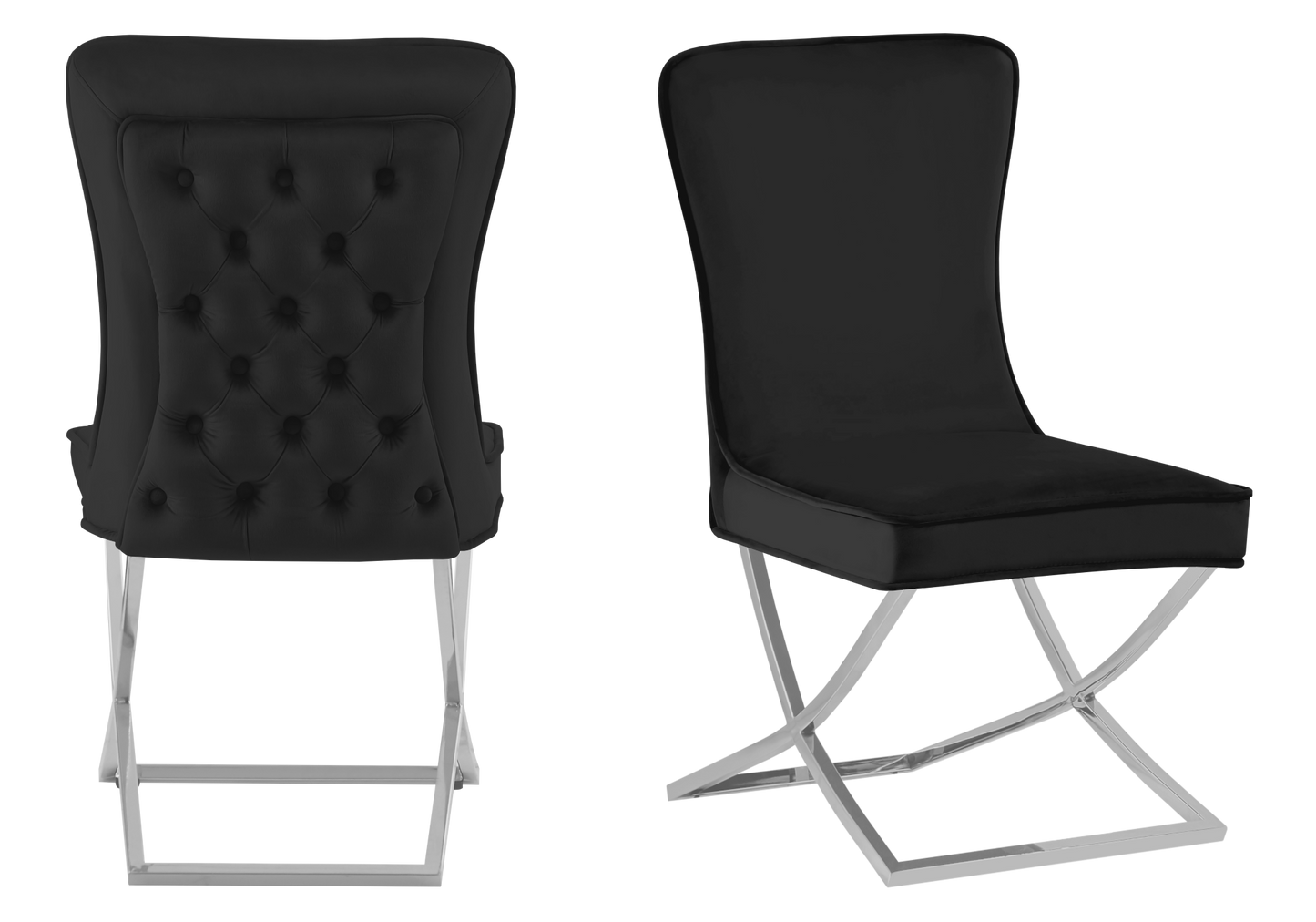 Chaise capitonnée pied croisé argent noire – Enzo x2