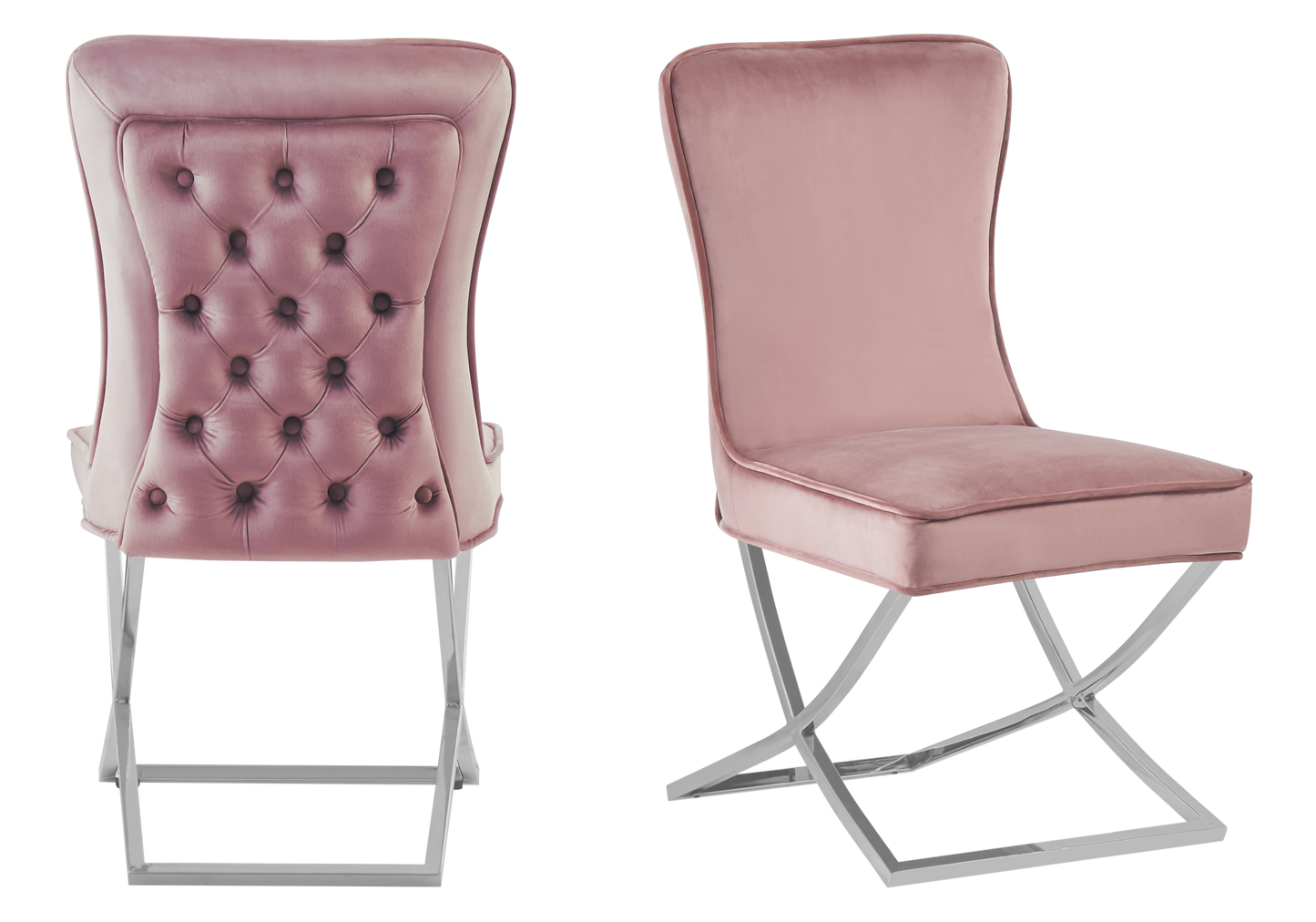 Chaise capitonnée pied croisé argent rose – Enzo x2