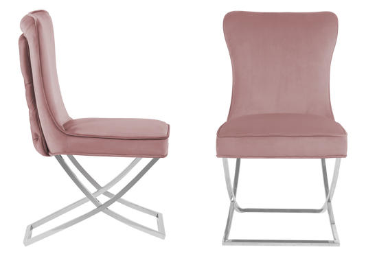 Chaise capitonnée pied croisé argent rose – Enzo x2