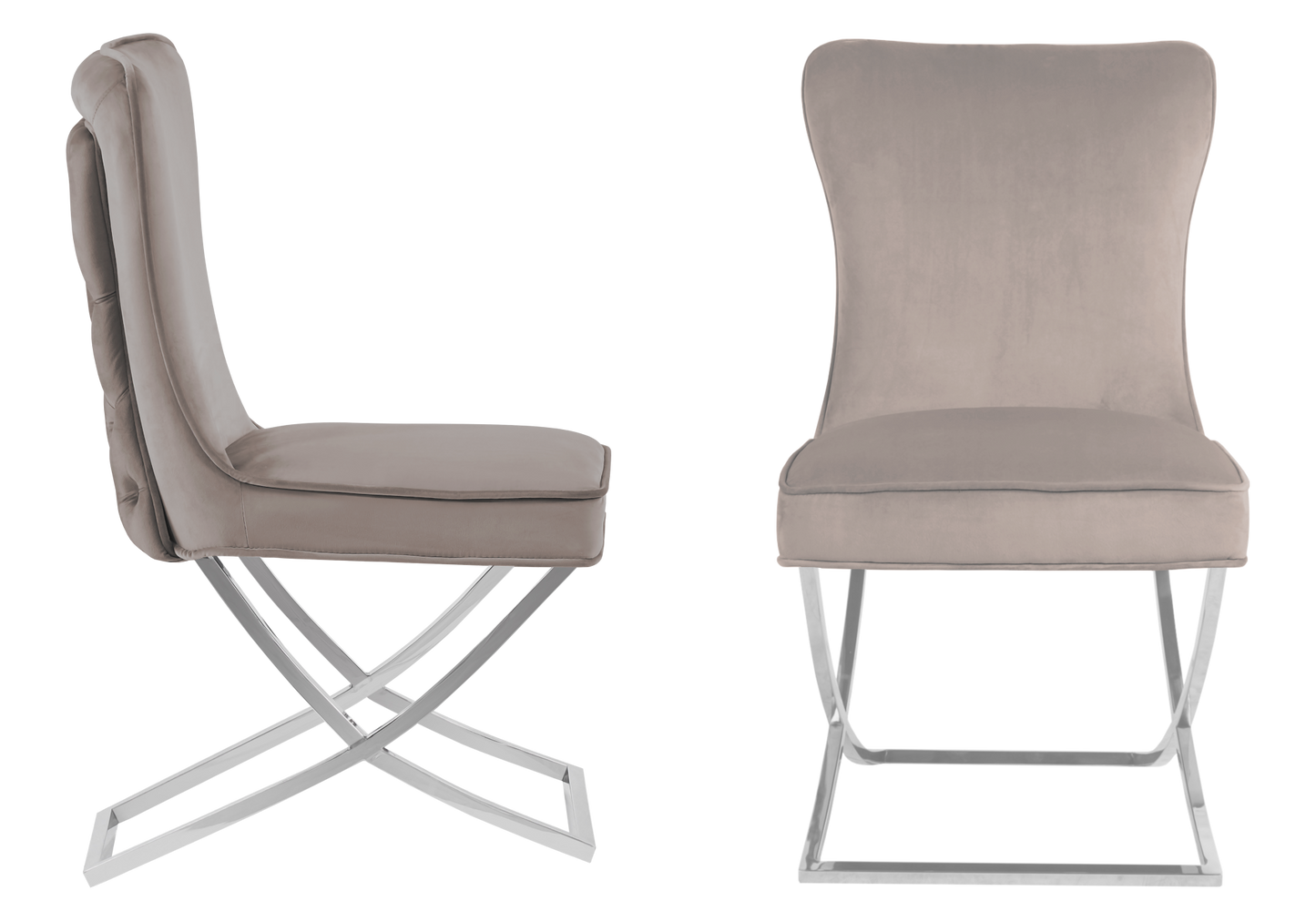 Table verre et 4 chaises velours taupe argent – Enzo