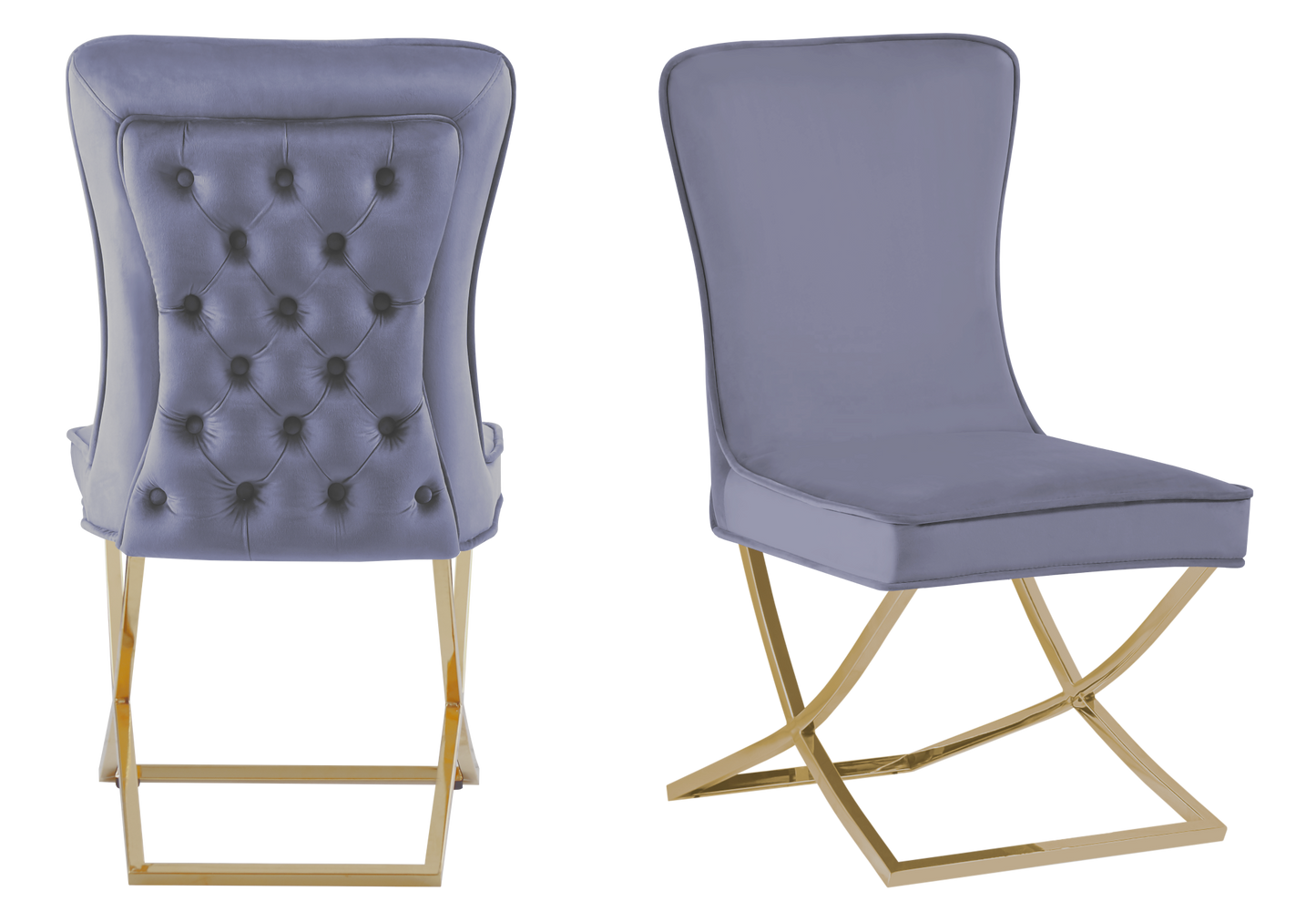 Chaise capitonnée pied croisé doré anthracite – Enzo x2