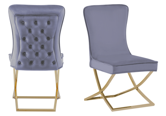 Chaise capitonnée pied croisé doré anthracite – Enzo x2