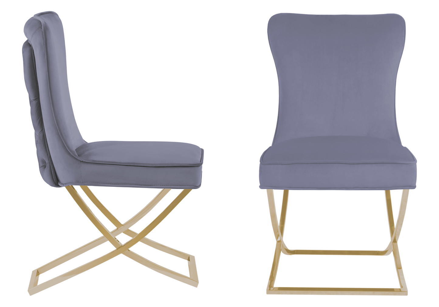 Chaise capitonnée pied croisé doré anthracite – Enzo x2