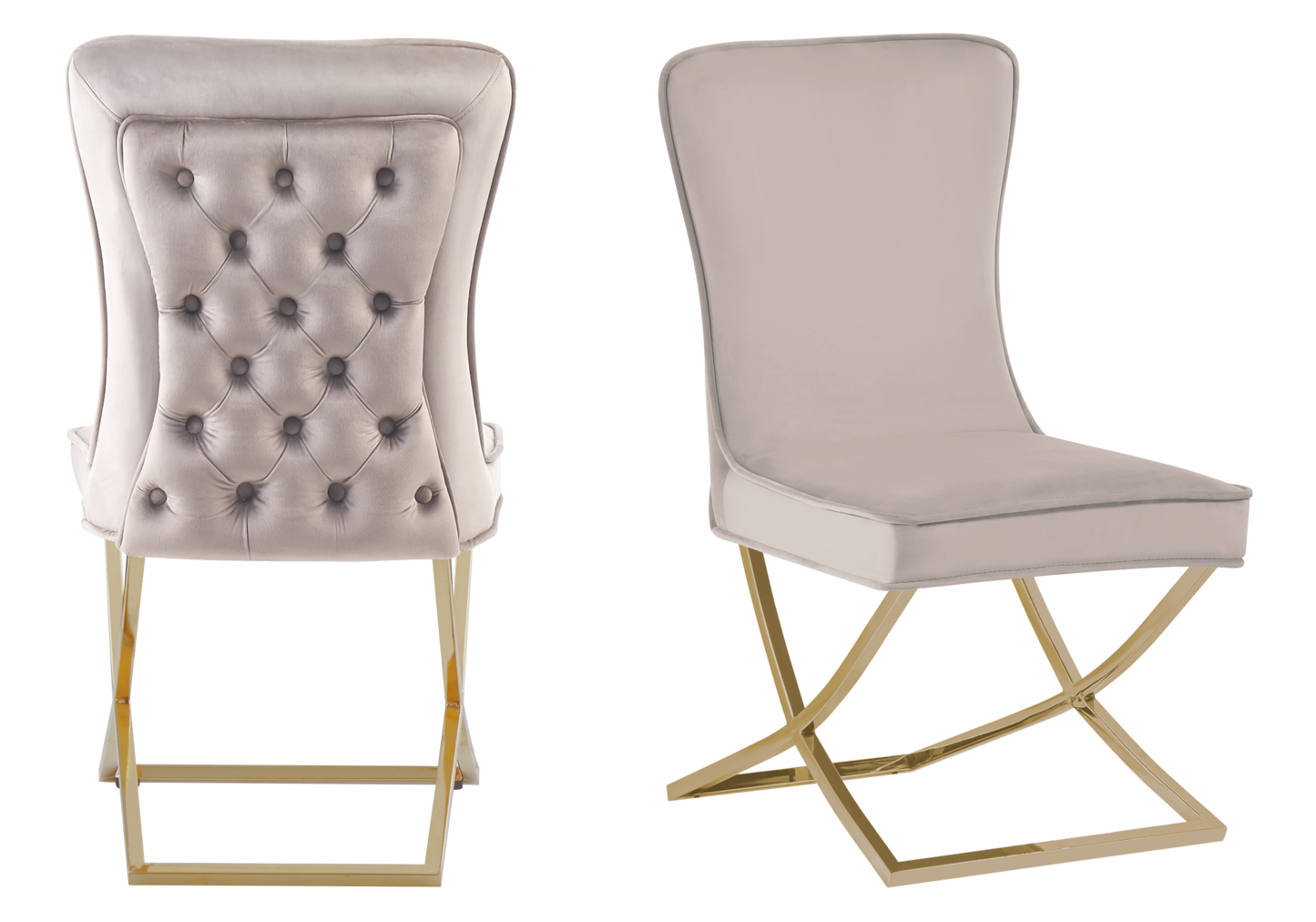 Chaise capitonnée pied croisé doré beige – Enzo x2