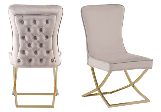 Chaise capitonnée pied croisé doré beige – Enzo x2
