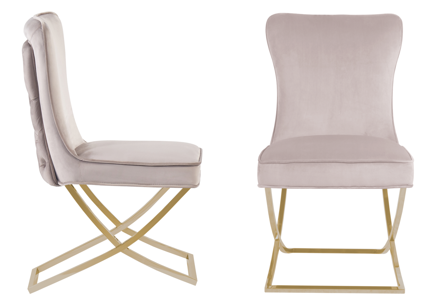 Chaise capitonnée pied croisé doré beige – Enzo x2