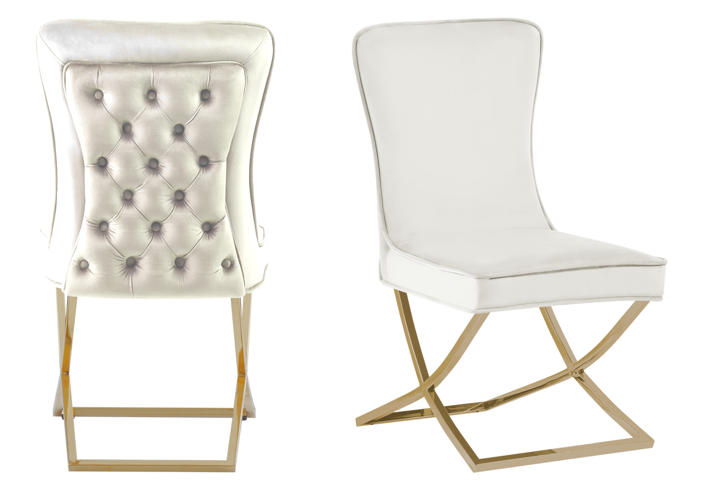 Chaise capitonnée pied croisé doré écrue – Enzo x2