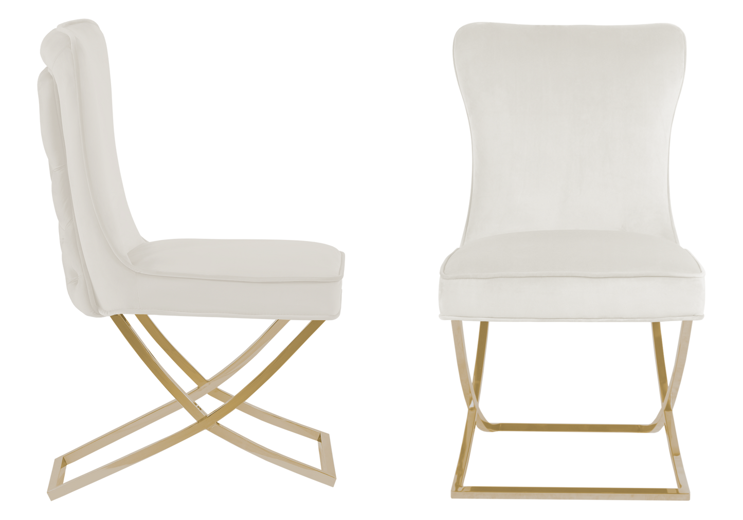 Chaise capitonnée pied croisé doré écrue – Enzo x2