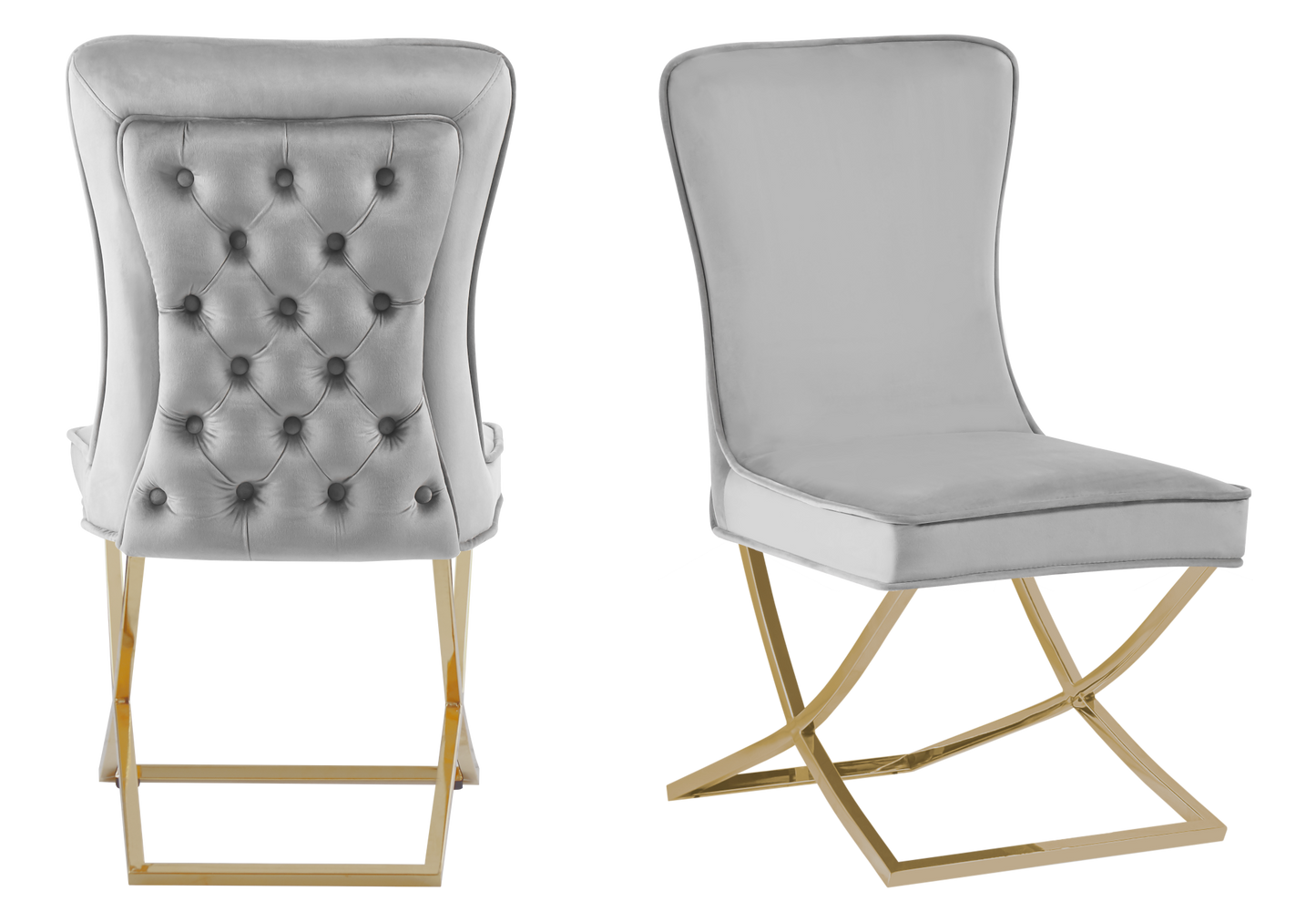 Chaise capitonnée pied croisé doré grise – Enzo x2