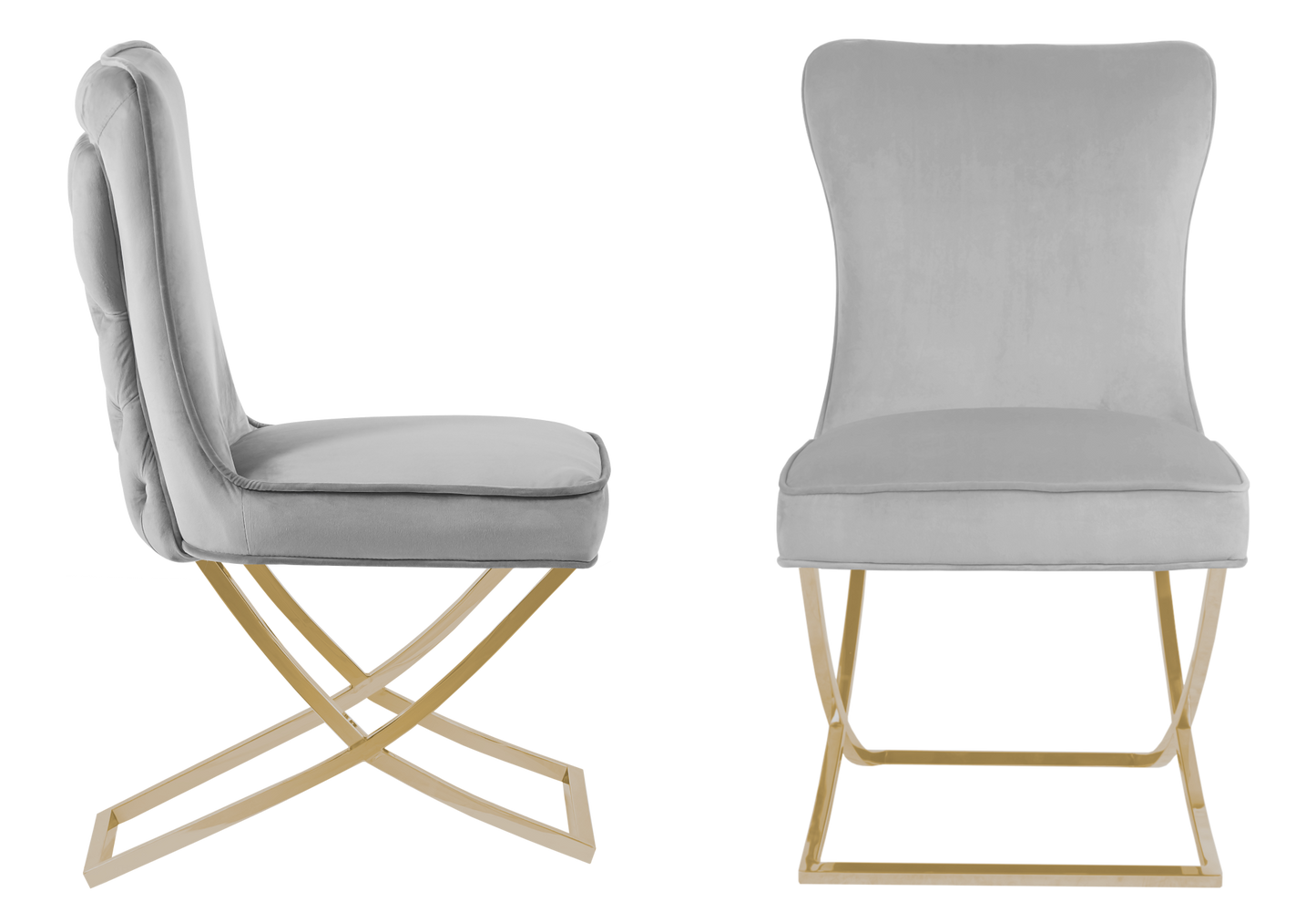 Chaise capitonnée pied croisé doré grise – Enzo x2