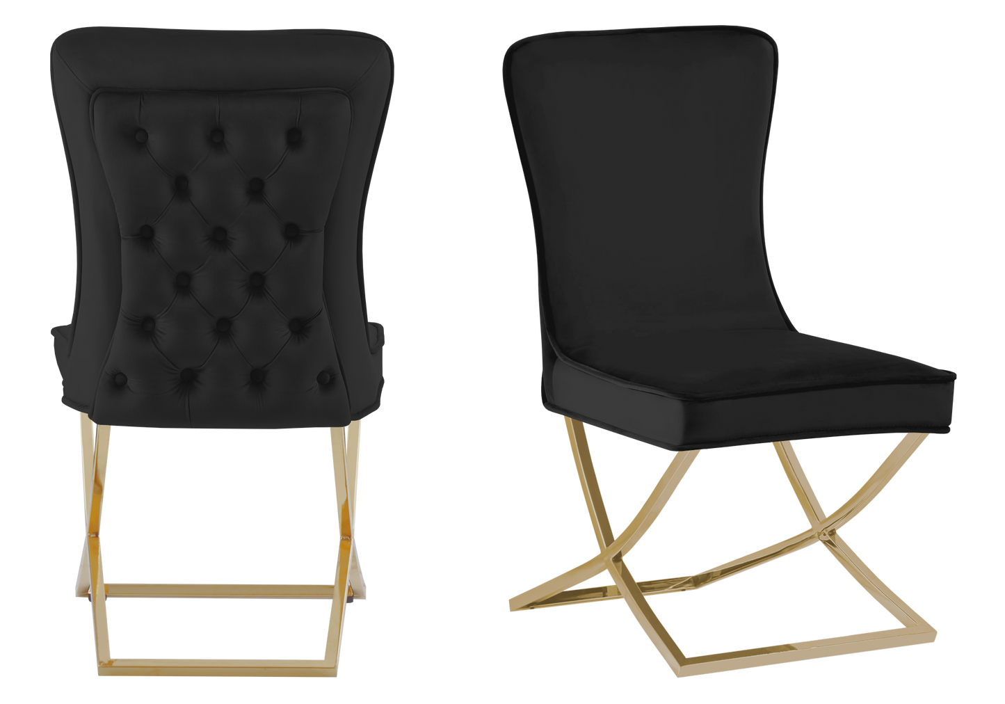 Chaise capitonnée pied croisé doré noire – Enzo x2