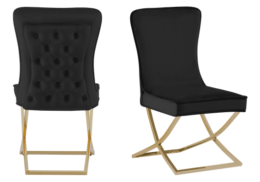 Chaise capitonnée pied croisé doré noire – Enzo x2
