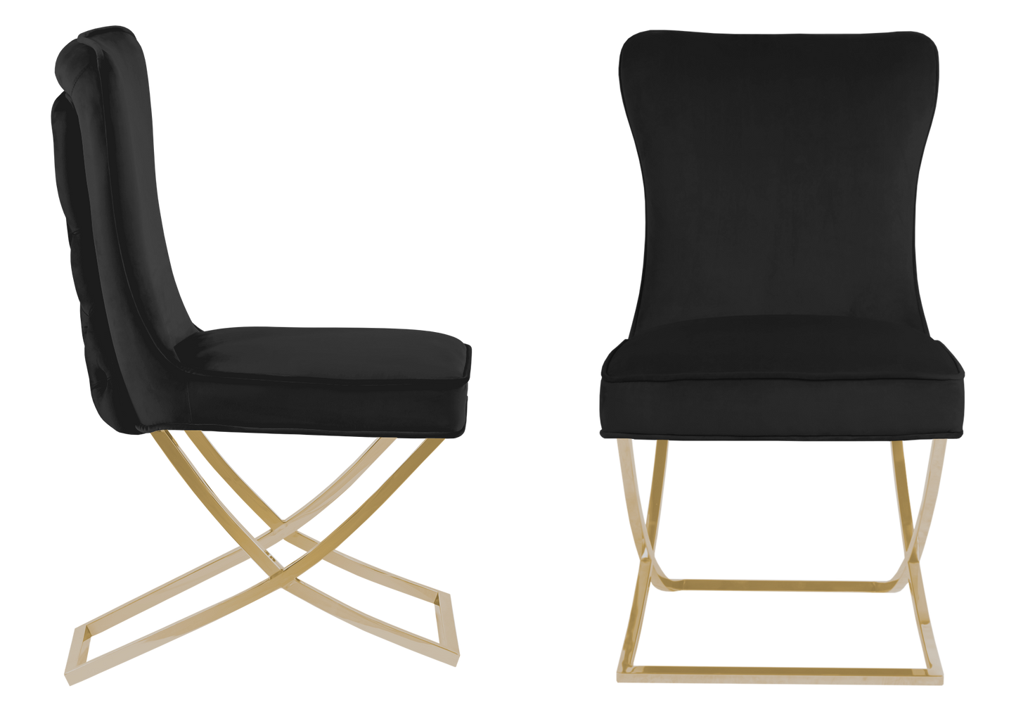 Chaise capitonnée pied croisé doré noire – Enzo x2
