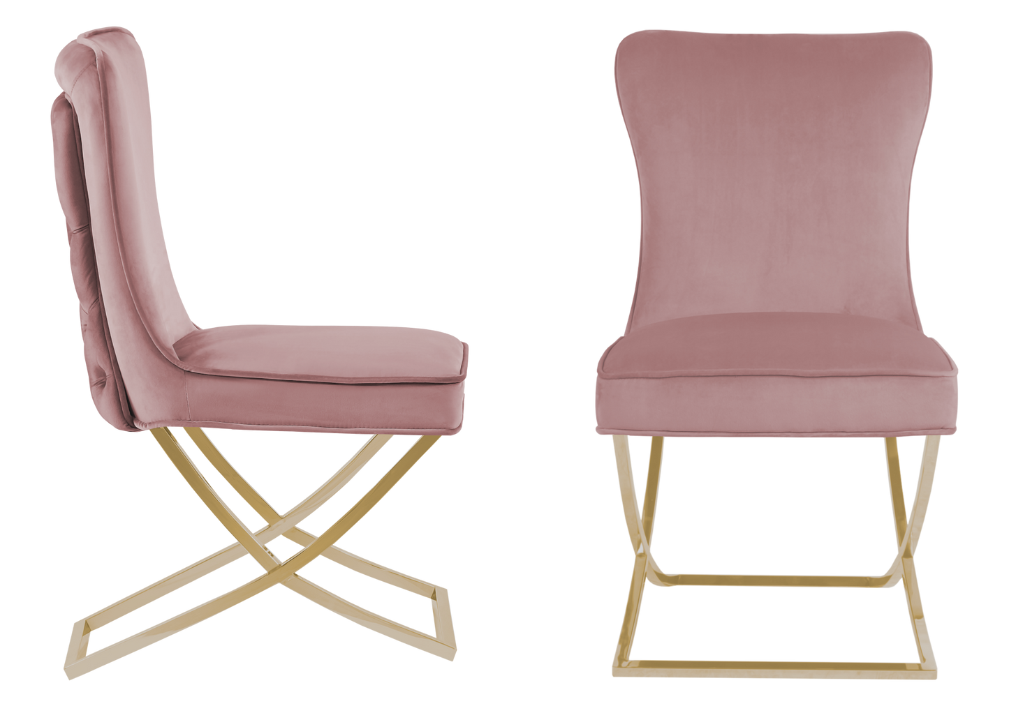 Chaise capitonnée pied croisé doré rose – Enzo x2