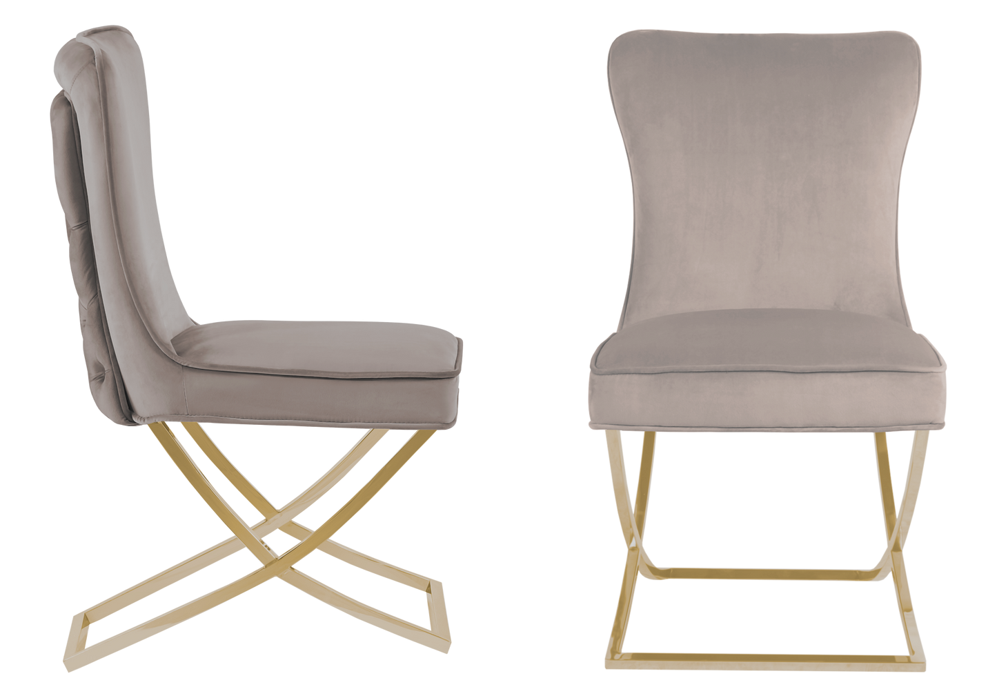 Chaise capitonnée pied croisé doré taupe – Enzo x2