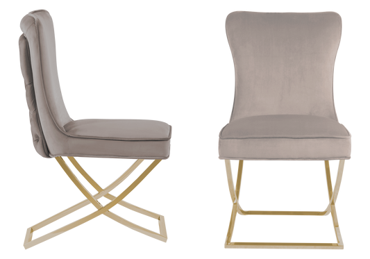 Chaise capitonnée pied croisé argent taupe – Enzo x2