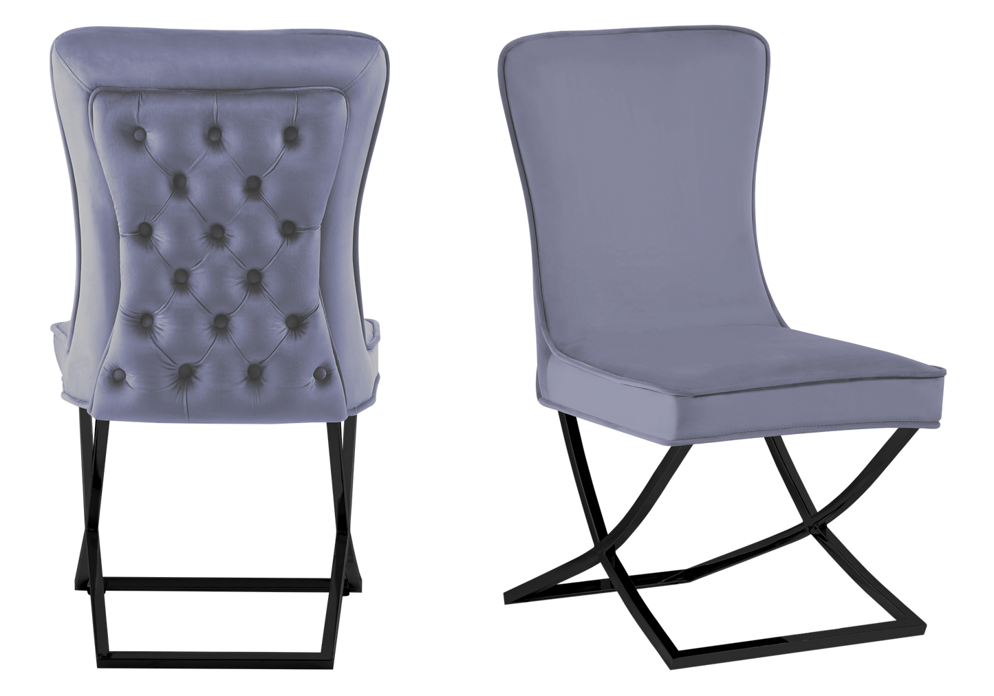 Chaise capitonnée pied croisé noir anthracite – Enzo x2