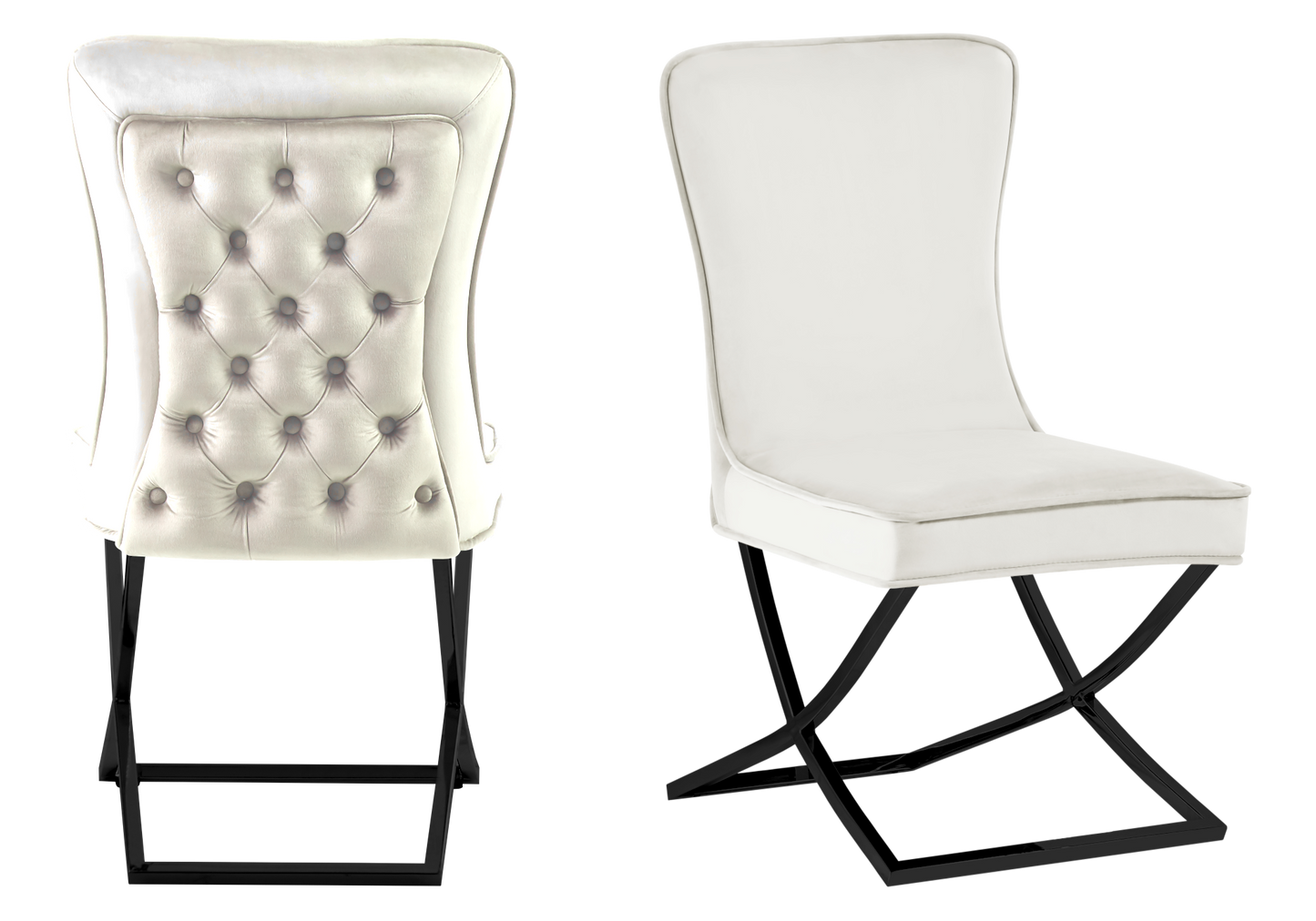 Chaise capitonnée pied croisé noir écrue – Enzo x2