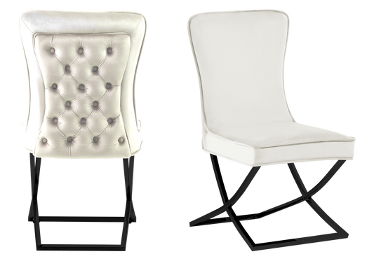 Chaise capitonnée pied croisé noir écrue – Enzo x2