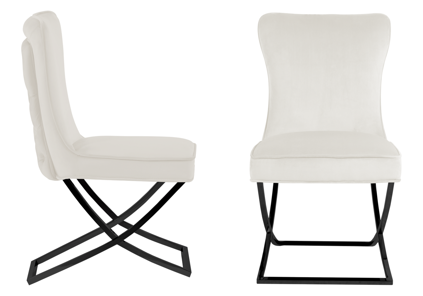 Chaise capitonnée pied croisé noir écrue – Enzo x2