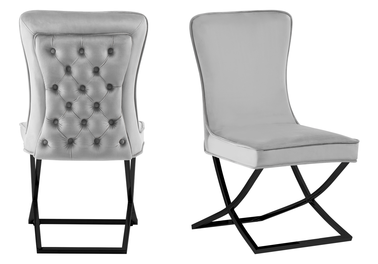 Chaise capitonnée pied croisé noir grise – Enzo x2