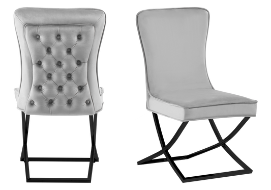Chaise capitonnée pied croisé noir grise – Enzo x2