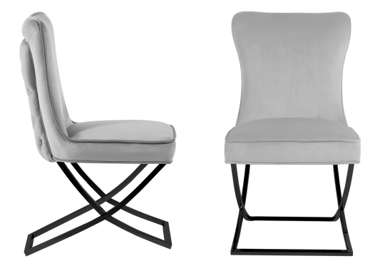 Chaise capitonnée pied croisé noir grise – Enzo x2
