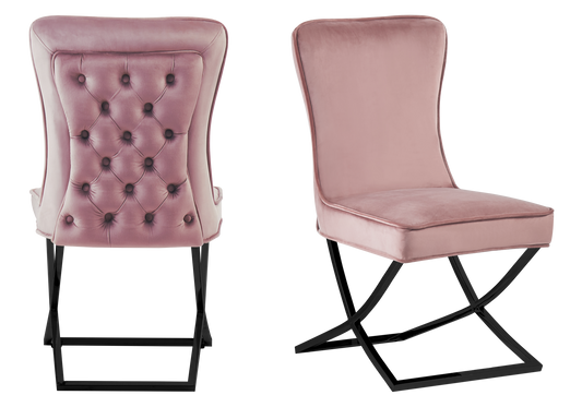 Chaise capitonnée pied croisé noir rose – Enzo x2