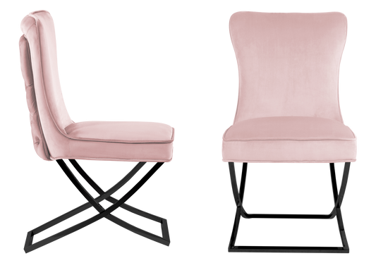 Chaise capitonnée pied croisé noir rose poudré – Enzo x2