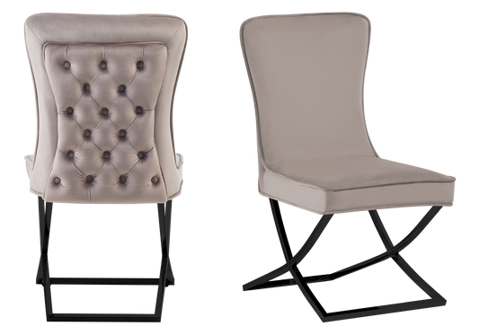 Chaise capitonnée pied croisé noir taupe – Enzo x2