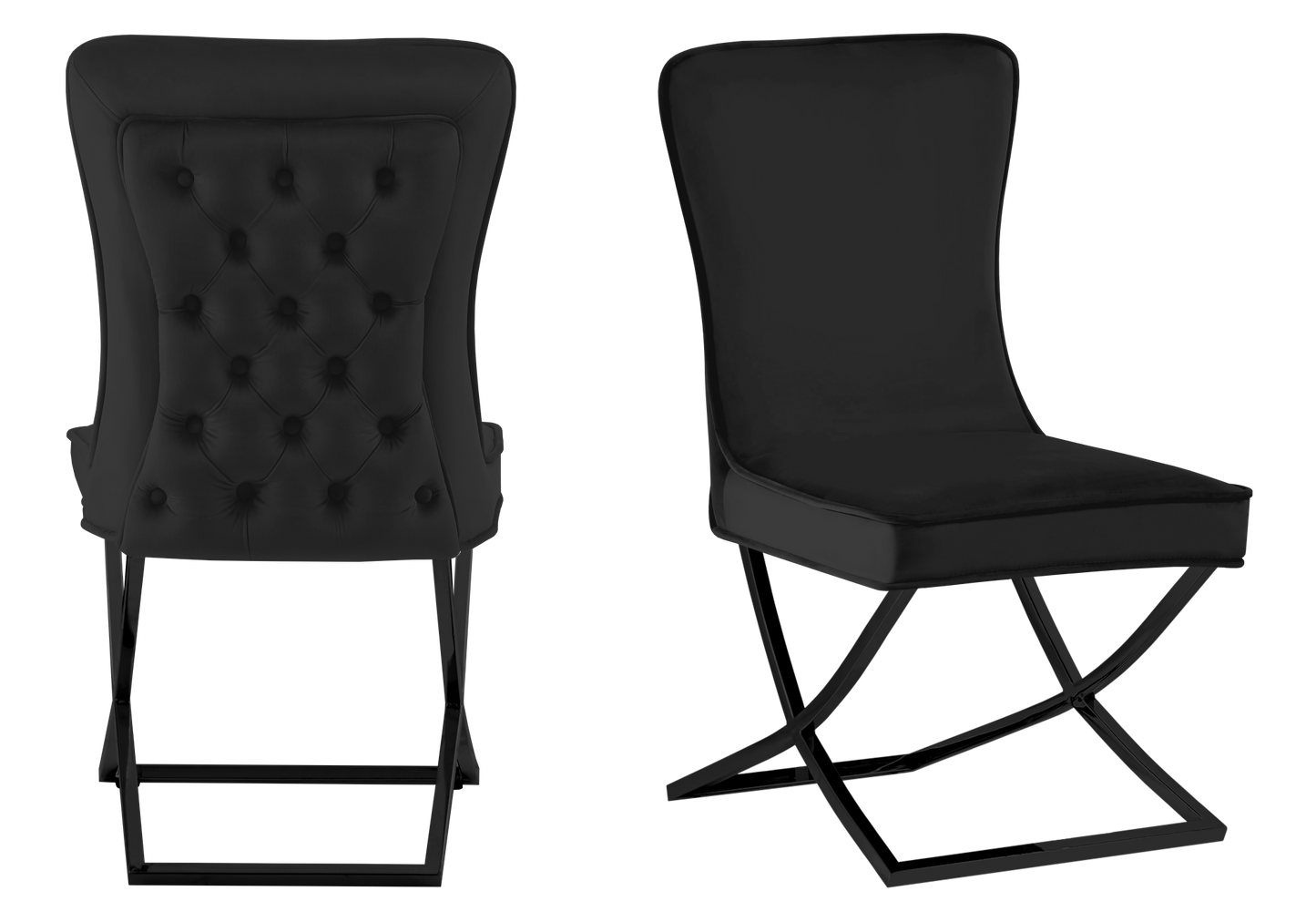 Chaise capitonnée pied croisé velours noir – Enzo x2