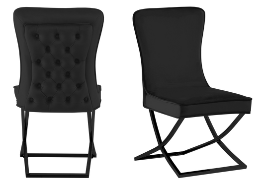 Chaise capitonnée pied croisé velours noir – Enzo x2