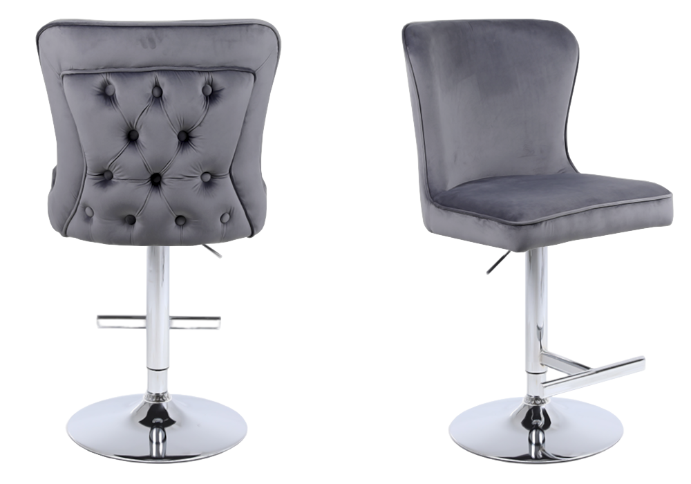 Chaise de bar capitonnée velours anthracite argent – Enzo x2
