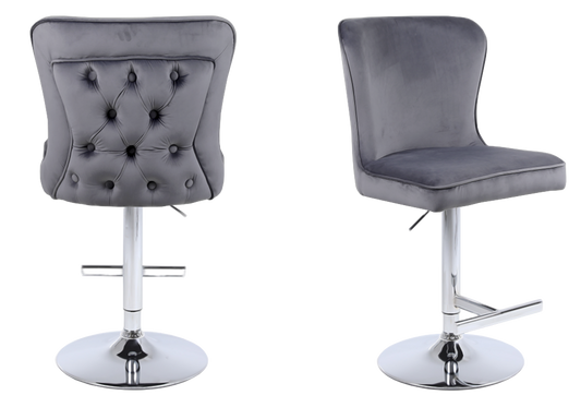 Chaise de bar capitonnée velours anthracite argent – Enzo x2