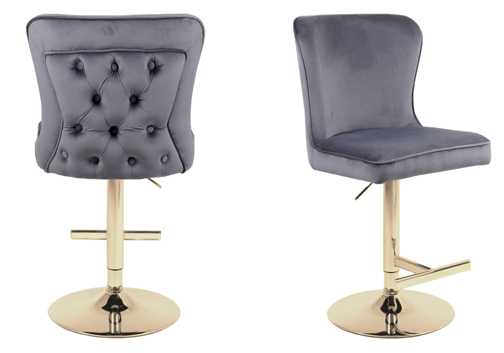 Chaise de bar capitonnée velours anthracite dorée – Enzo x2