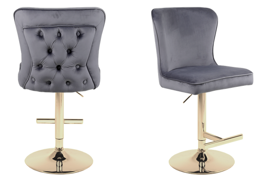 Chaise de bar capitonnée velours anthracite dorée – Enzo x2