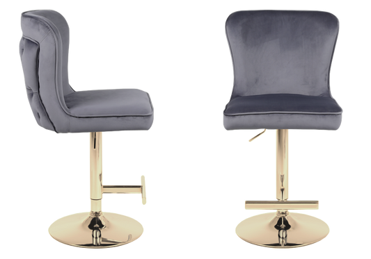 Chaise de bar capitonnée velours anthracite dorée – Enzo x2