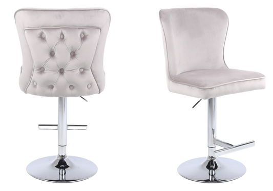 Chaise de bar capitonnée velours beige argent – Enzo x2