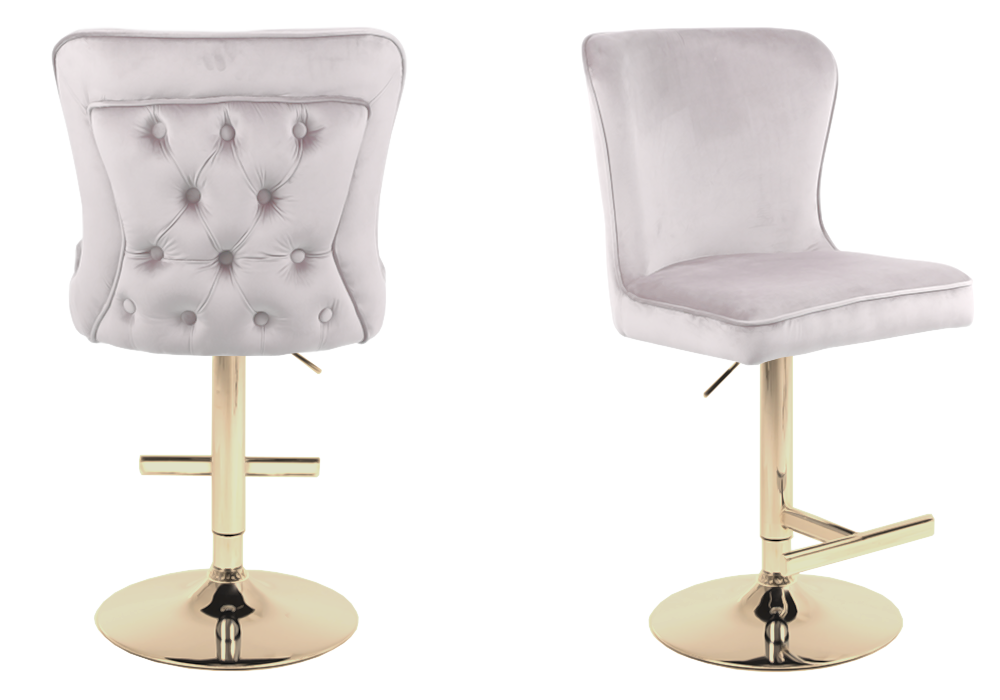 Chaise de bar capitonnée velours beige dorée – Enzo x2
