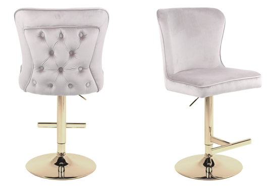 Chaise de bar capitonnée velours beige dorée – Enzo x2