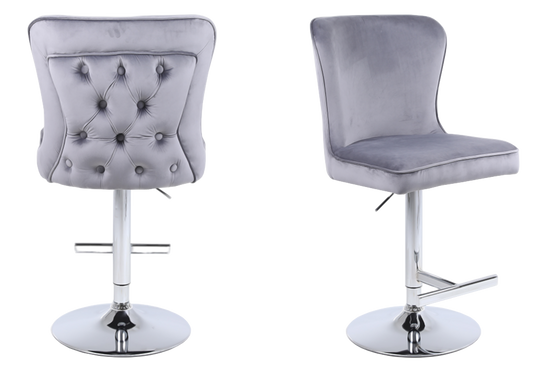 Chaise de bar capitonnée velours gris argent – Enzo x2