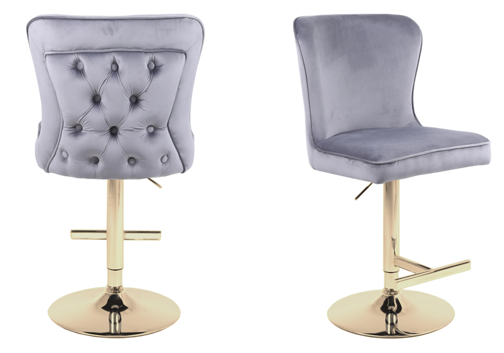 Chaise de bar capitonnée velours gris dorée – Enzo x2